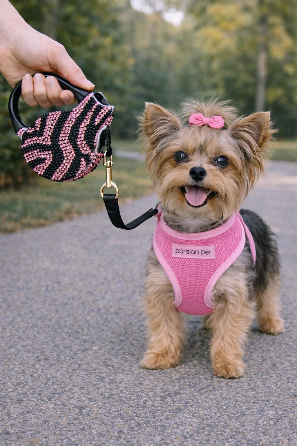 Parisian Pet 'Crystal Retractable Leash Zebra Pink' for Dogs & Cats – 16-Foot Retractable Leash with Zebra Print - Image 2