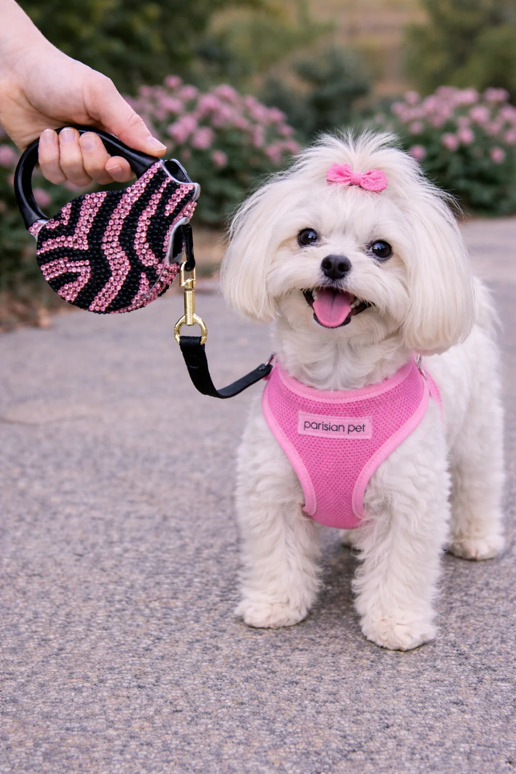 Parisian Pet 'Crystal Retractable Leash Zebra Pink' for Dogs & Cats – 16-Foot Retractable Leash with Zebra Print - Image 4