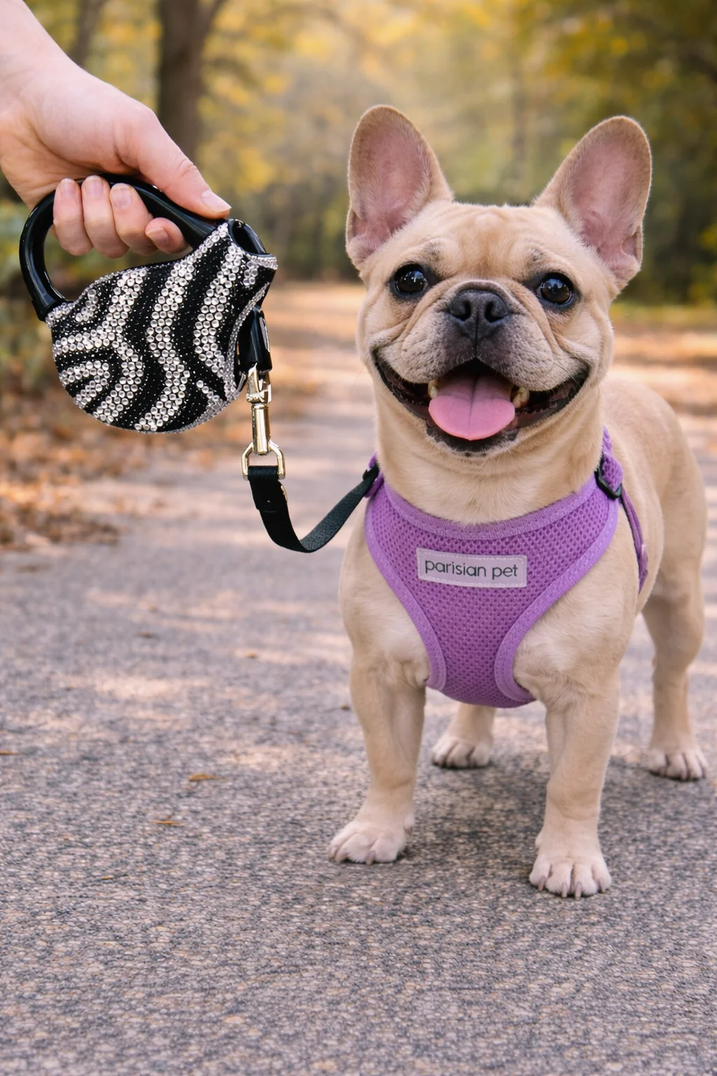 Parisian Pet 'Crystal Retractable Leash Zebra Silver' for Dogs & Cats – Durable, High-Quality Silver Pet Leash with Ergonomic Handle - Image 3