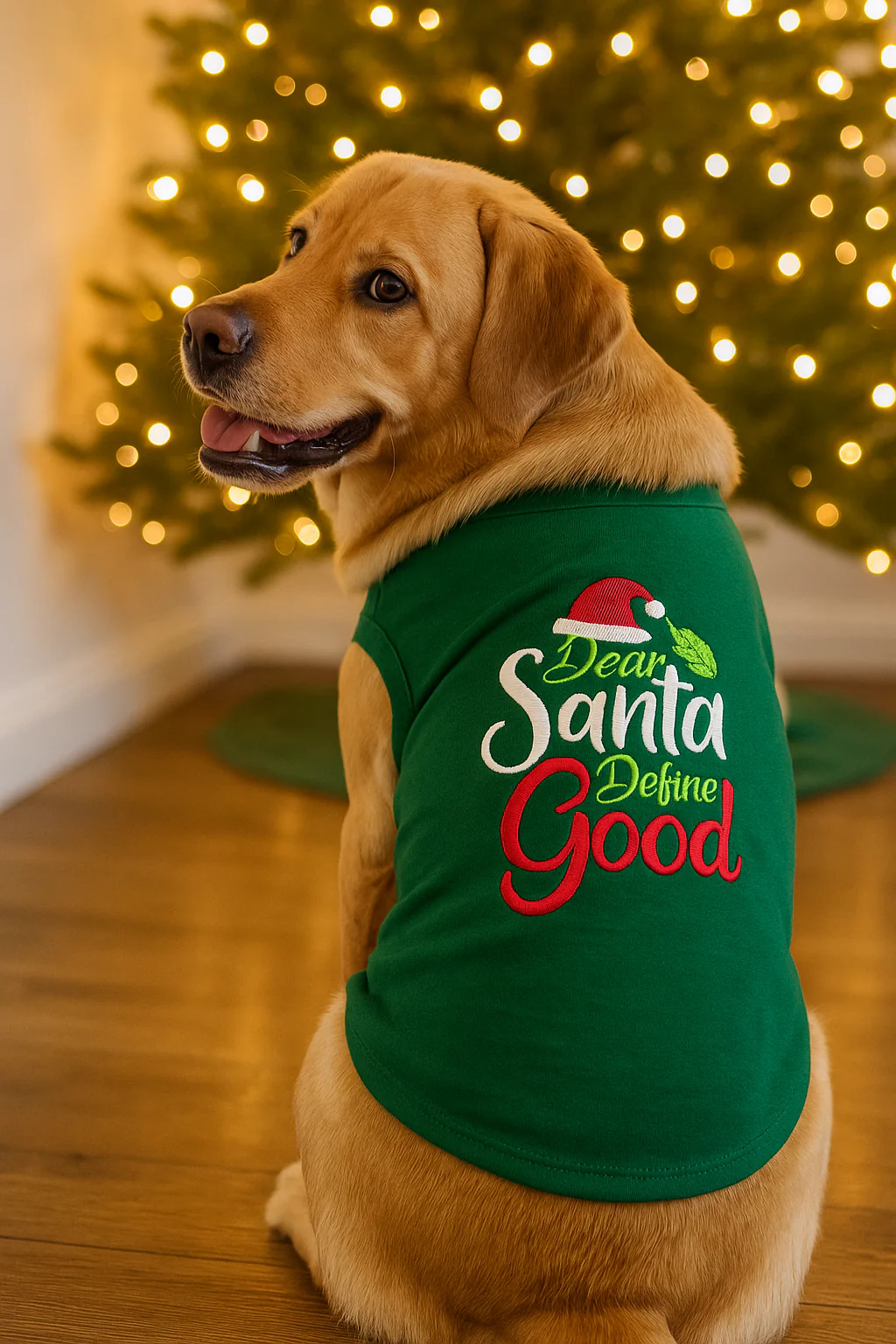 Parisian Pet 'Dear Santa Define Good' Dog Christmas T-Shirt - Festive Pet Shirt for Cats & Dogs, Green - Image 4