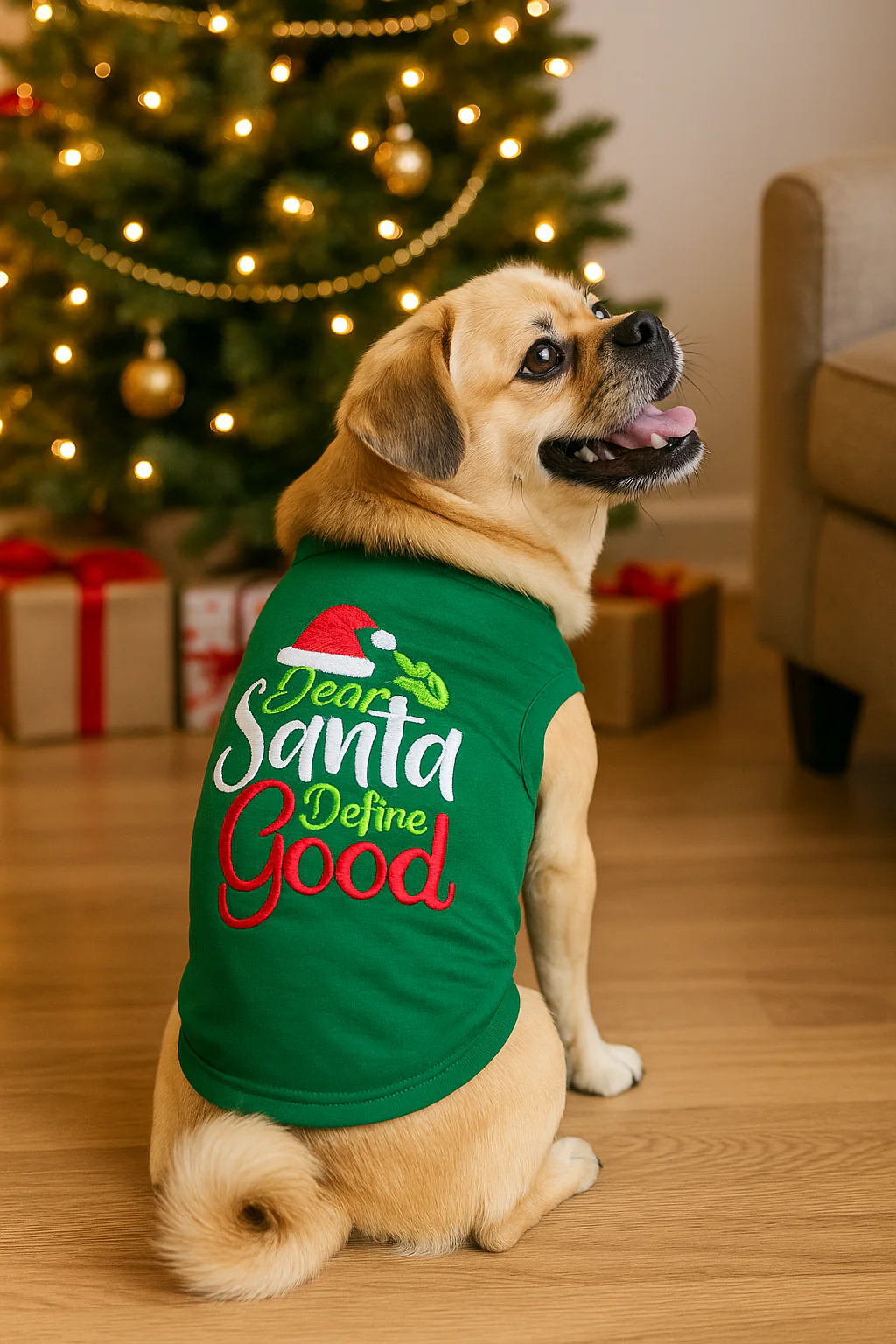 Parisian Pet 'Dear Santa Define Good' Dog Christmas T-Shirt - Festive Pet Shirt for Cats & Dogs, Green - Image 7