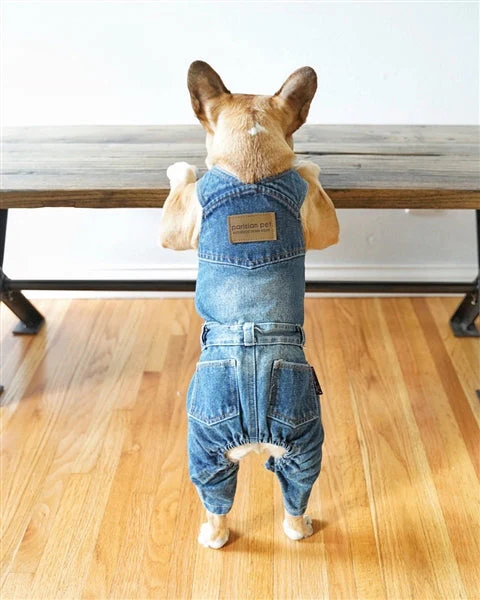 Parisian Pet 'Denim Overalls' – Durable and Trendy Pet Overalls for Dogs & Cats-Blue - Image 3