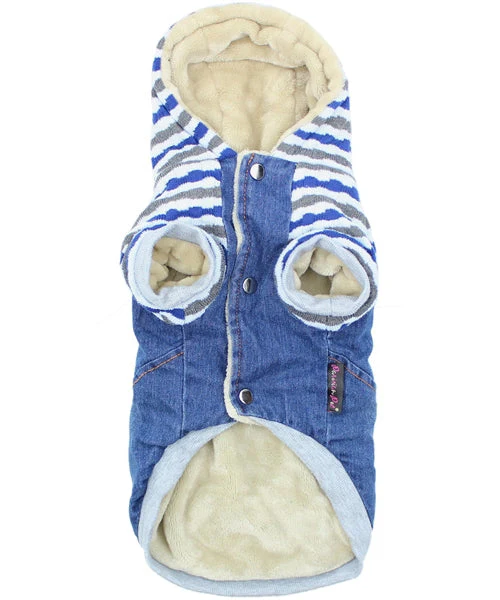 Parisian Pet 'Denim Striped' Hoodie, Blue for Dogs & Cats – Soft, Stylish Pet Apparel - Image 2