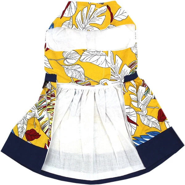 Parisian Pet 'Designer Dog Dress' for Dogs and Cats, Leaf Pattern, Lightweight Summer Outfit, Multicolor, Yellow, White, Blue, Red - Image 2