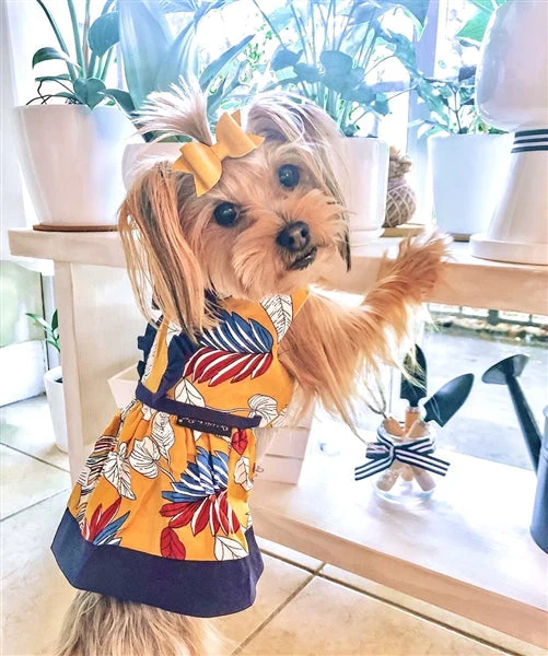Parisian Pet 'Designer Dog Dress' for Dogs and Cats, Leaf Pattern, Lightweight Summer Outfit, Multicolor, Yellow, White, Blue, Red - Image 3