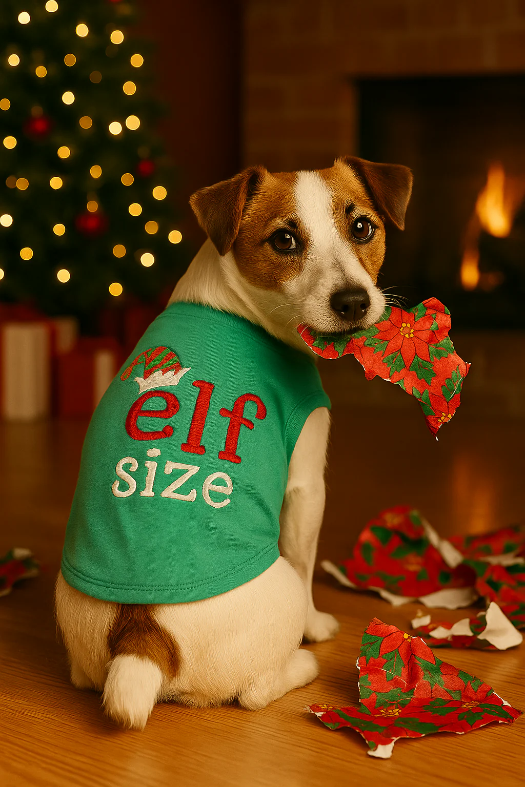 Parisian Pet Embroidered 'Elf Size Shirt' - Holiday Pet Apparel & Christmas Dog Clothes, Green - Image 7