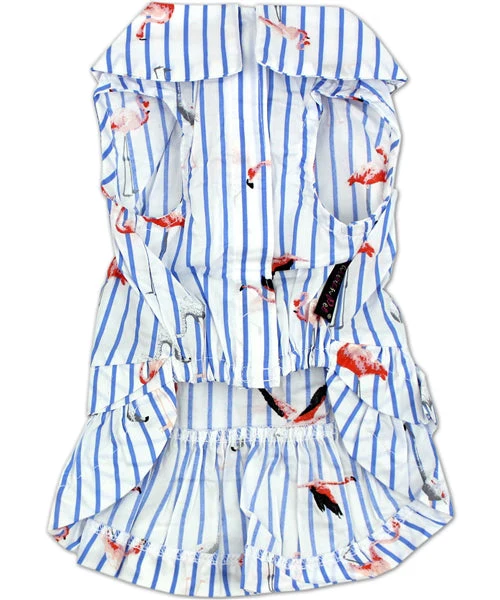 Parisian Pet 'Flamingo Print Dog Dress' for Dogs and Cats, Sleeveless, Comfortable Summer Outfit, Blue and White Stripes - Image 2