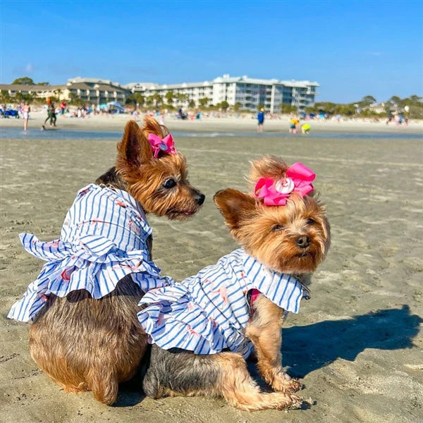 Parisian Pet 'Flamingo Print Dog Dress' for Dogs and Cats, Sleeveless, Comfortable Summer Outfit, Blue and White Stripes - Image 5