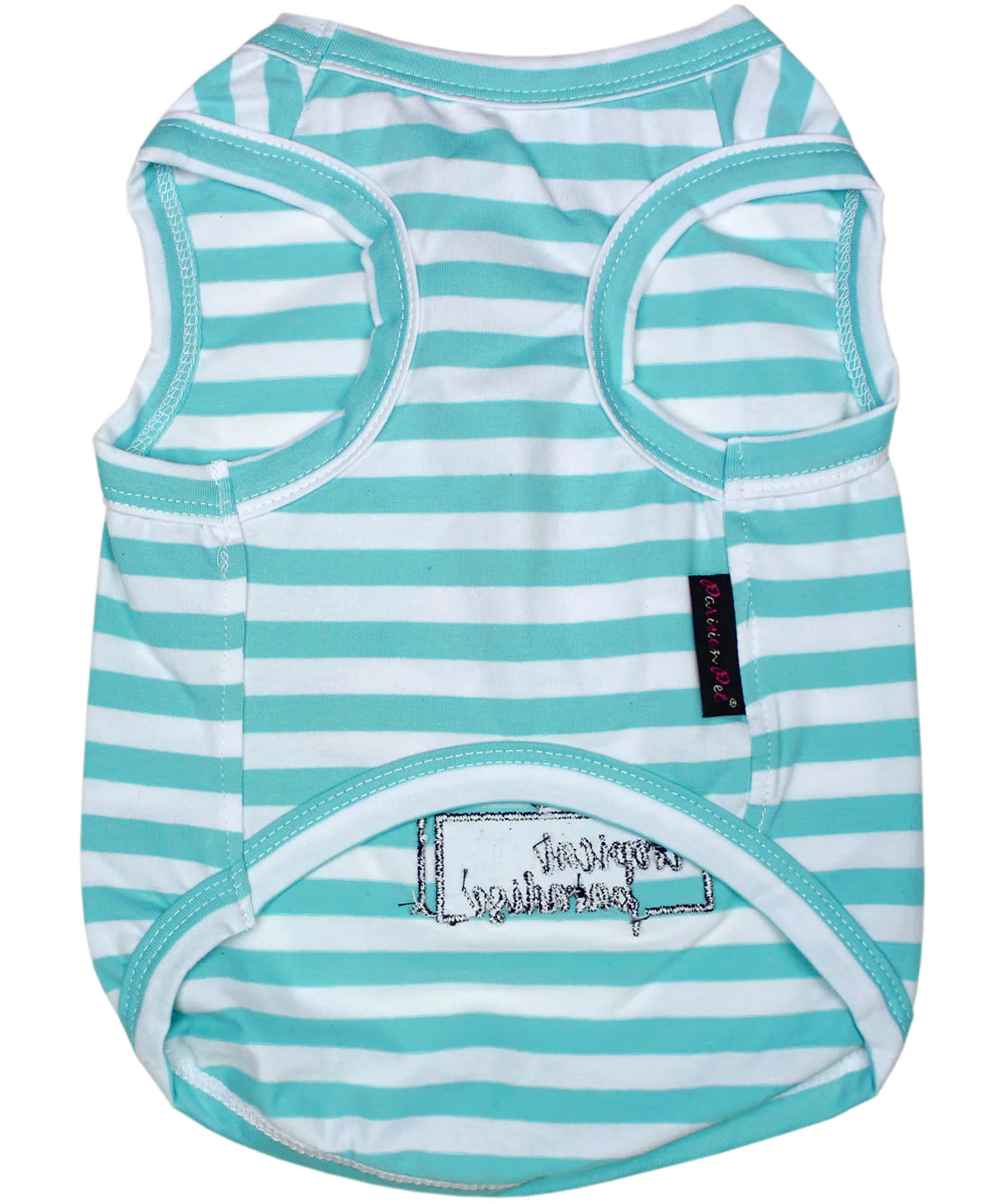 Parisian Pet 'Flamingos'  Dog Shirt – Lightweight & Breathable Summer Outfit for Small Dogs & Cats, Light Blue and White Stripes - Image 2