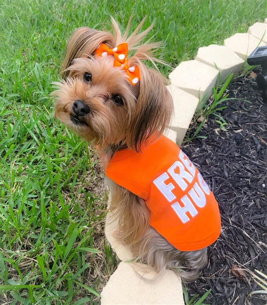 Parisian Pet 'Free Hugs' Embroidered Dog T-Shirt – Trendy Casual Outfit for Small Dogs & Cats, Orange - Valentine's Day - Image 3