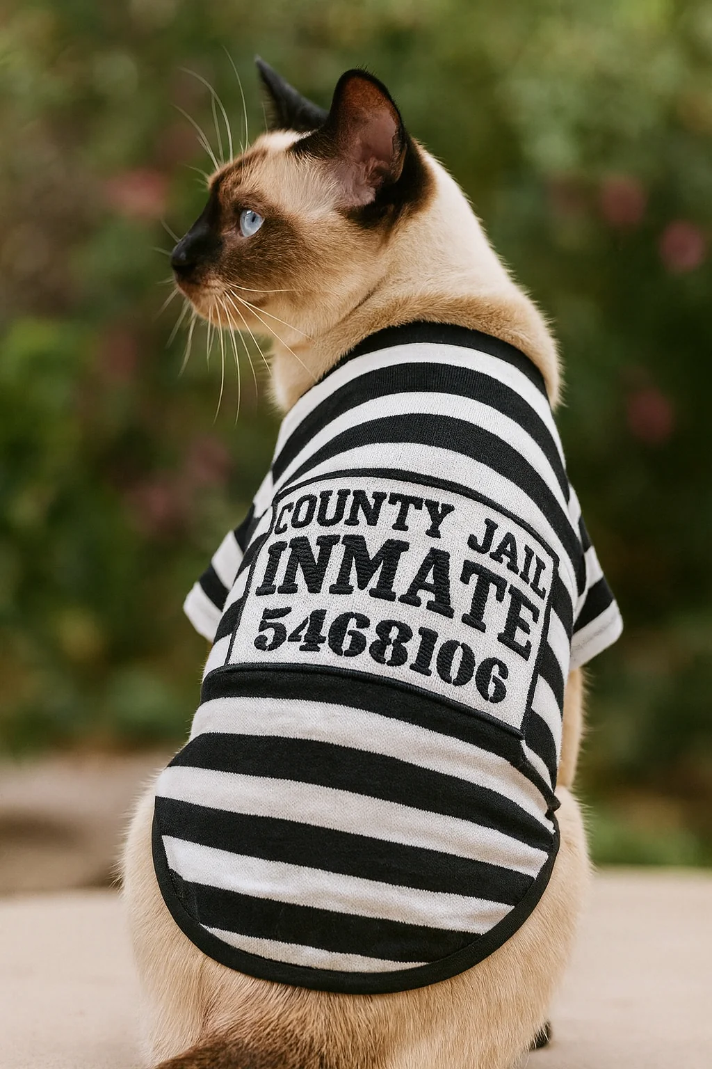Parisian Pet 'Furry Inmate' Black and White Stripes Halloween Costume - Funny Prison Design for Cats & Dogs - Image 7