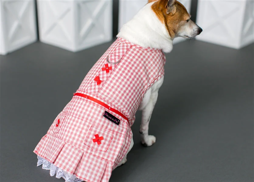 Parisian Pet 'Gingham Countryside Dress' Dog & Cat Shirt – Elegant Country Style Dog Dress –Red- Valentine's Day - Image 5