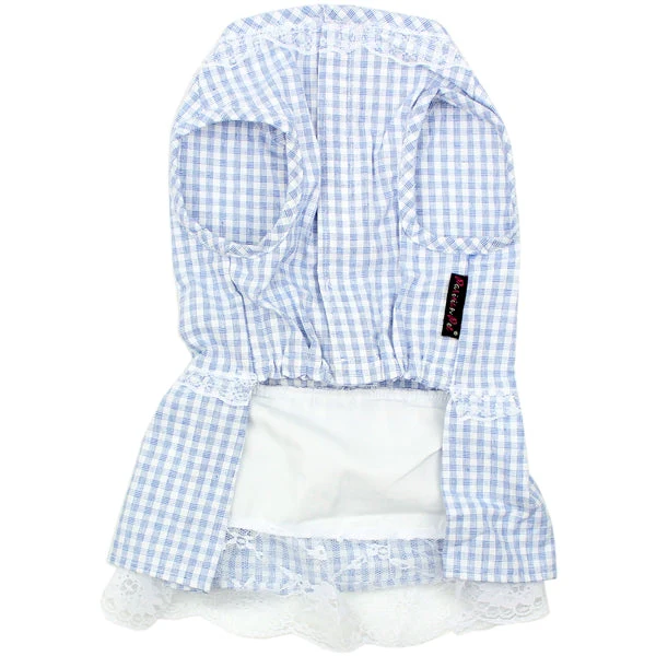 Parisian Pet 'Gingham Countryside Lace Dress' Dog & Cat Shirt – Stylish Blue Plaid Dress – Blue - Image 2