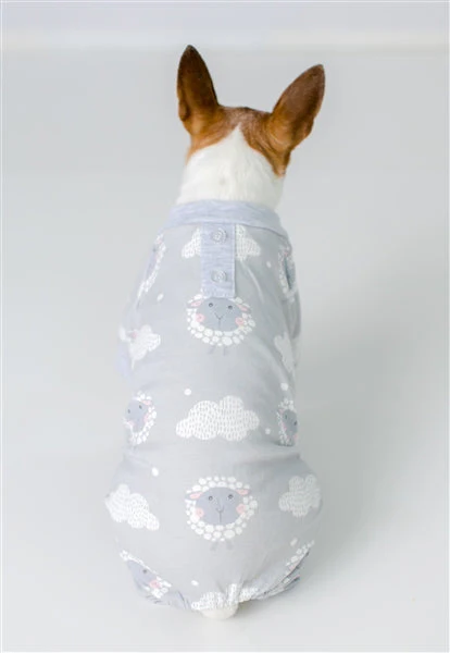 Parisian Pet 'Grey Sheep' Pajama for Dogs & Cats, Designer Pet Sleepwear, Cozy Dog Pajama Set, Grey - Image 4