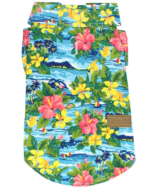 Parisian Pet 'Hawaiian Camp' Dog & Cat Shirt – Lightweight Cotton, Stylish Vacation Pet Apparel – Blue