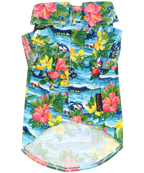 Parisian Pet 'Hawaiian Camp' Dog & Cat Shirt – Lightweight Cotton, Stylish Vacation Pet Apparel – Blue - Image 2