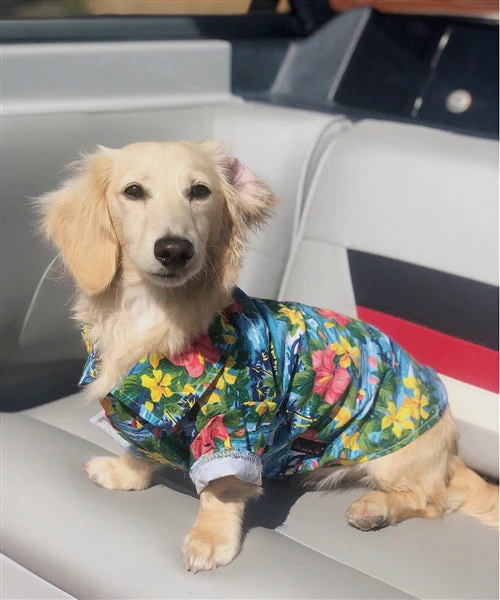 Parisian Pet 'Hawaiian Camp' Dog & Cat Shirt – Lightweight Cotton, Stylish Vacation Pet Apparel – Blue - Image 5