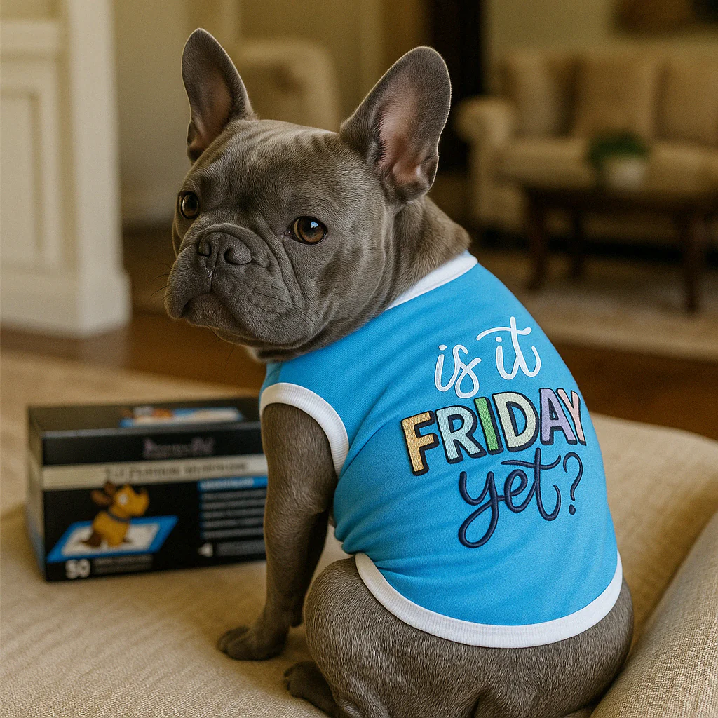 Parisian Pet 'Is It Friday Yet?' Embroidered Dog T-Shirt – Trendy Weekend Dog Apparel for Dogs & Cats, Light Blue - Image 5