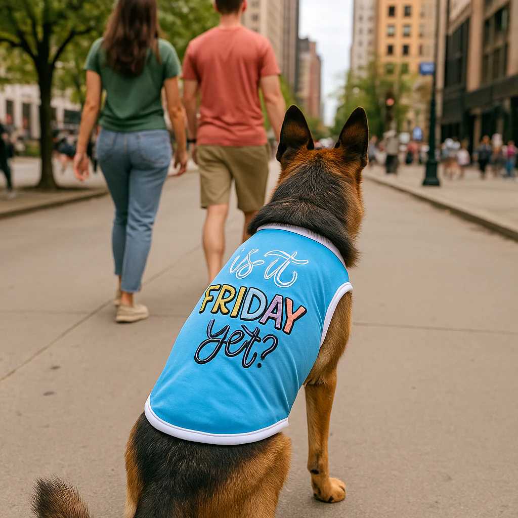 Parisian Pet 'Is It Friday Yet?' Embroidered Dog T-Shirt – Trendy Weekend Dog Apparel for Dogs & Cats, Light Blue - Image 6