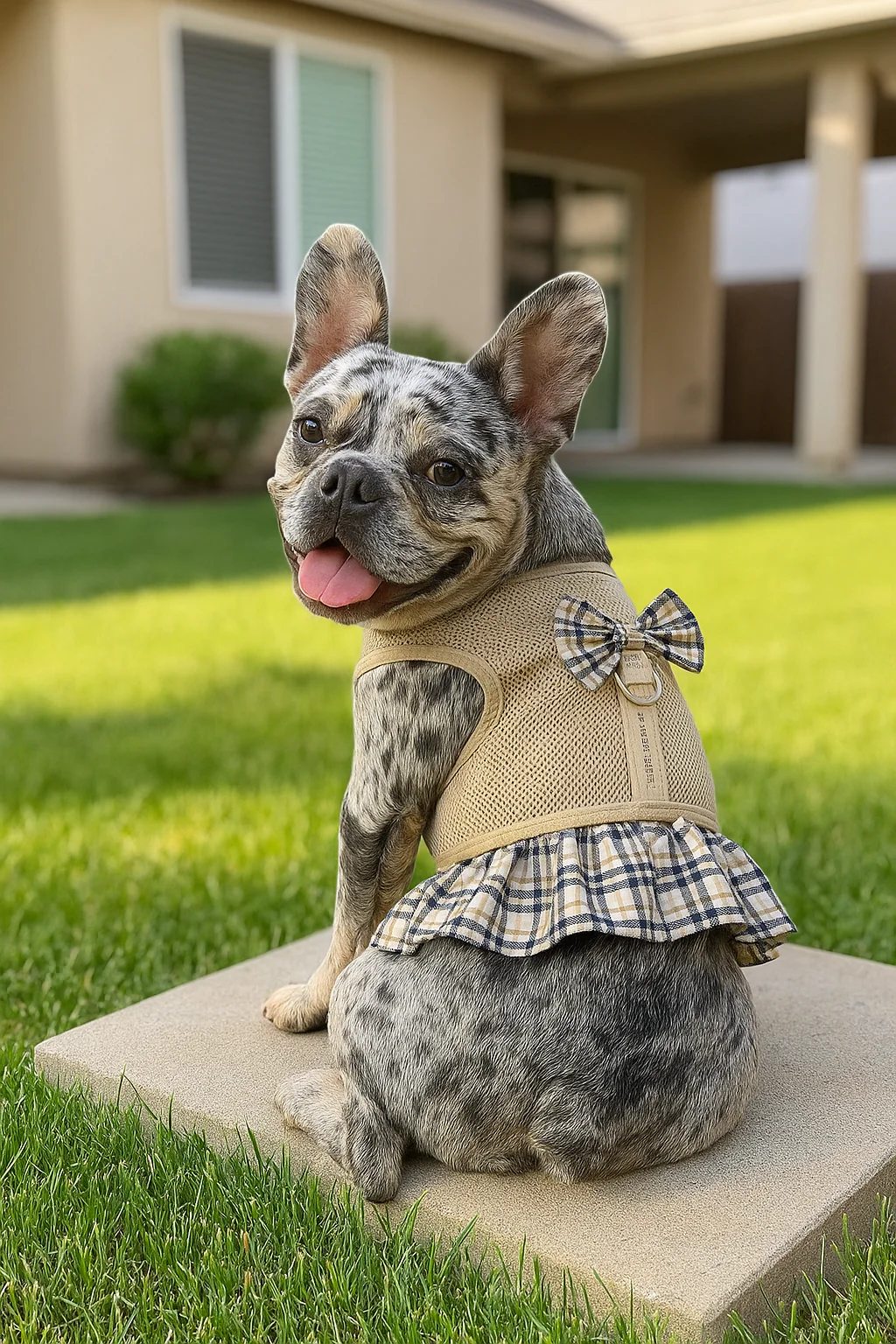 Parisian Pet ' Khaki Plaid' Harness Dress for Dogs & Cats – Fashionable and Comfortable Plaid Dog Harness Dress, Adjustable Fit - Image 4