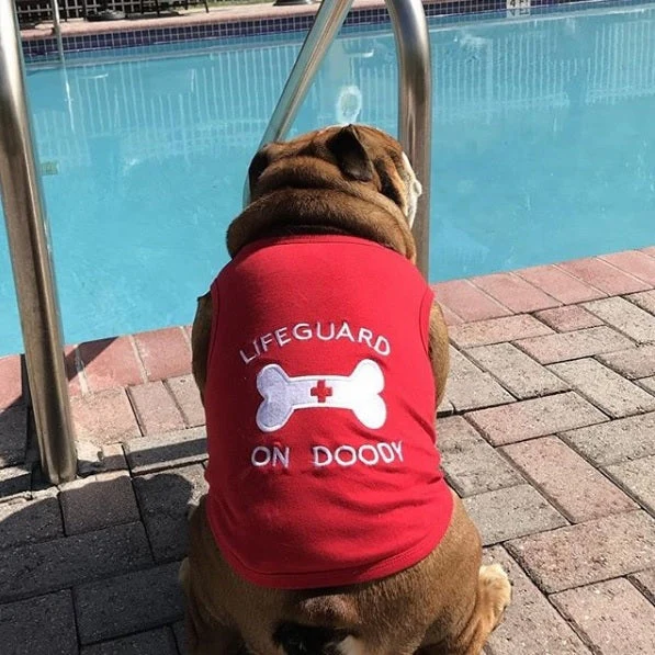 Parisian Pet 'Lifeguard on Doody' Dog & Cat T-Shirt – Funny Cotton Shirt, Stylish & Comfortable Pet Apparel – Red - Image 4