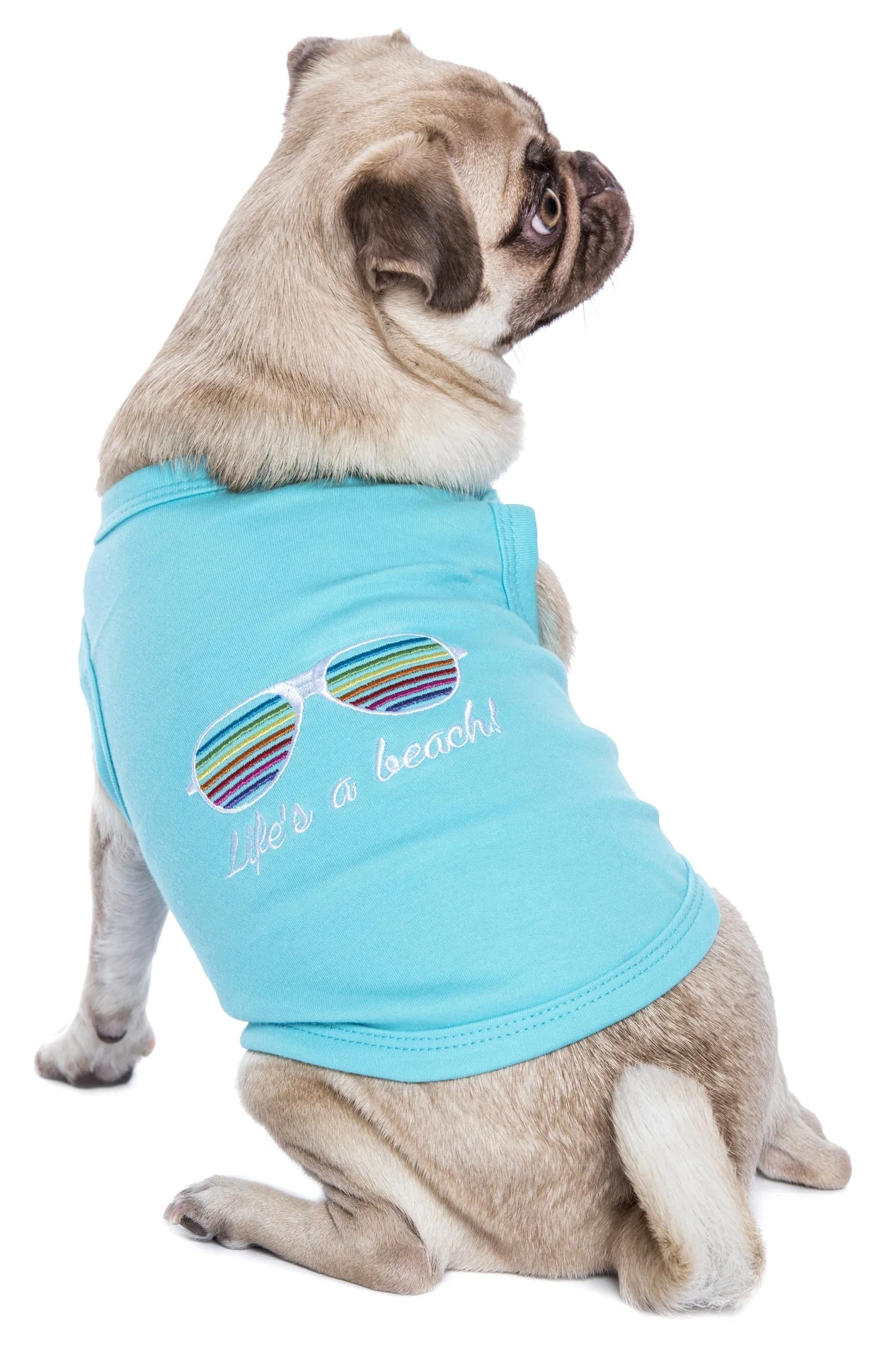 Parisian Pet 'Life's a Beach' Summer Dog T-Shirt – Comfortable Beach-Themed Pet Clothing for Dogs & Cats, Light Blue - Image 3
