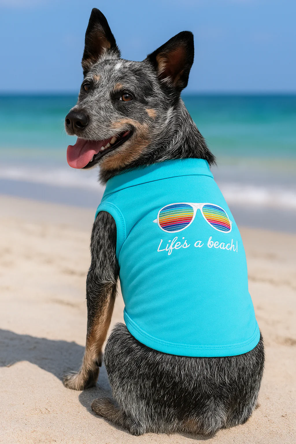 Parisian Pet 'Life's a Beach' Summer Dog T-Shirt – Comfortable Beach-Themed Pet Clothing for Dogs & Cats, Light Blue - Image 5