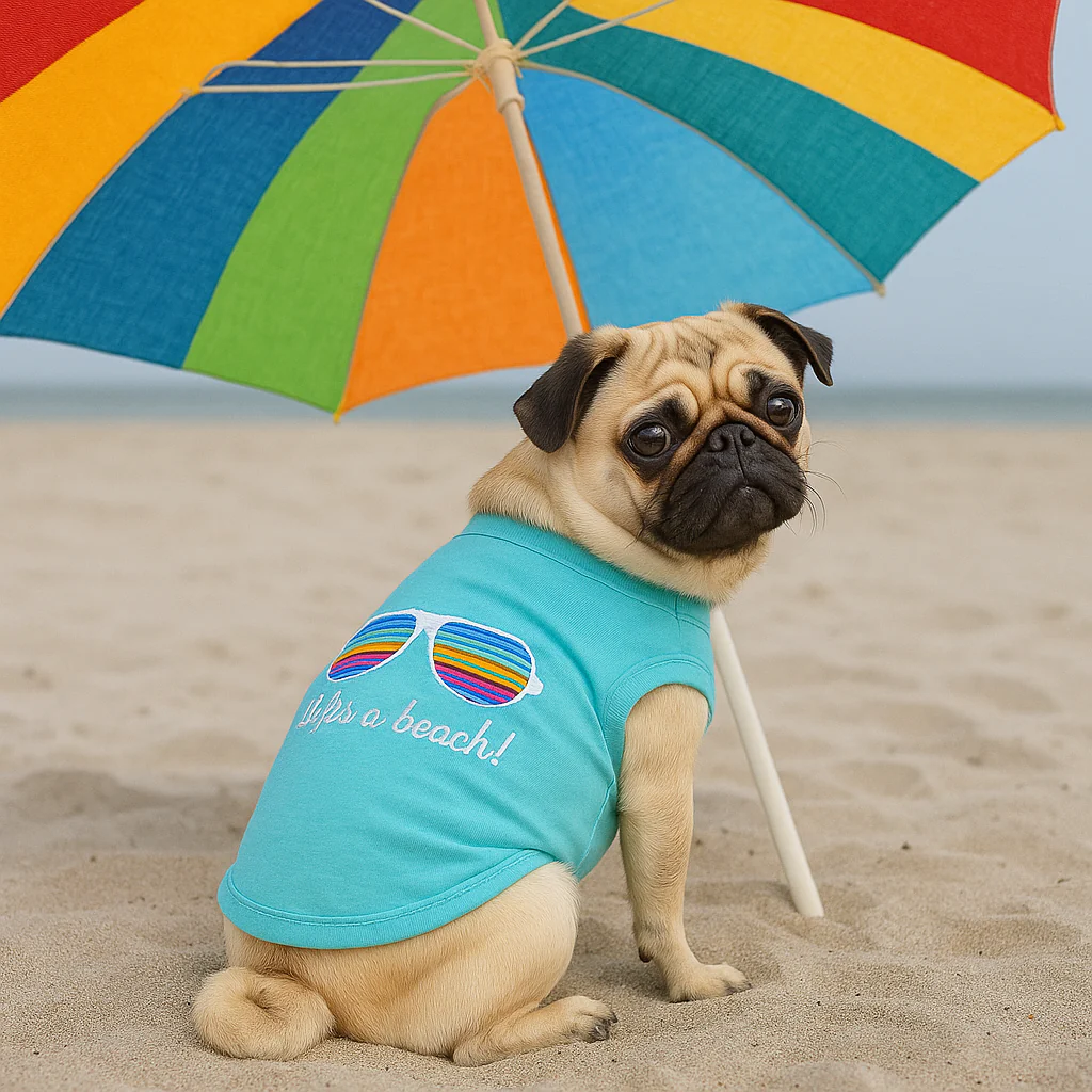 Parisian Pet 'Life's a Beach' Summer Dog T-Shirt – Comfortable Beach-Themed Pet Clothing for Dogs & Cats, Light Blue - Image 6