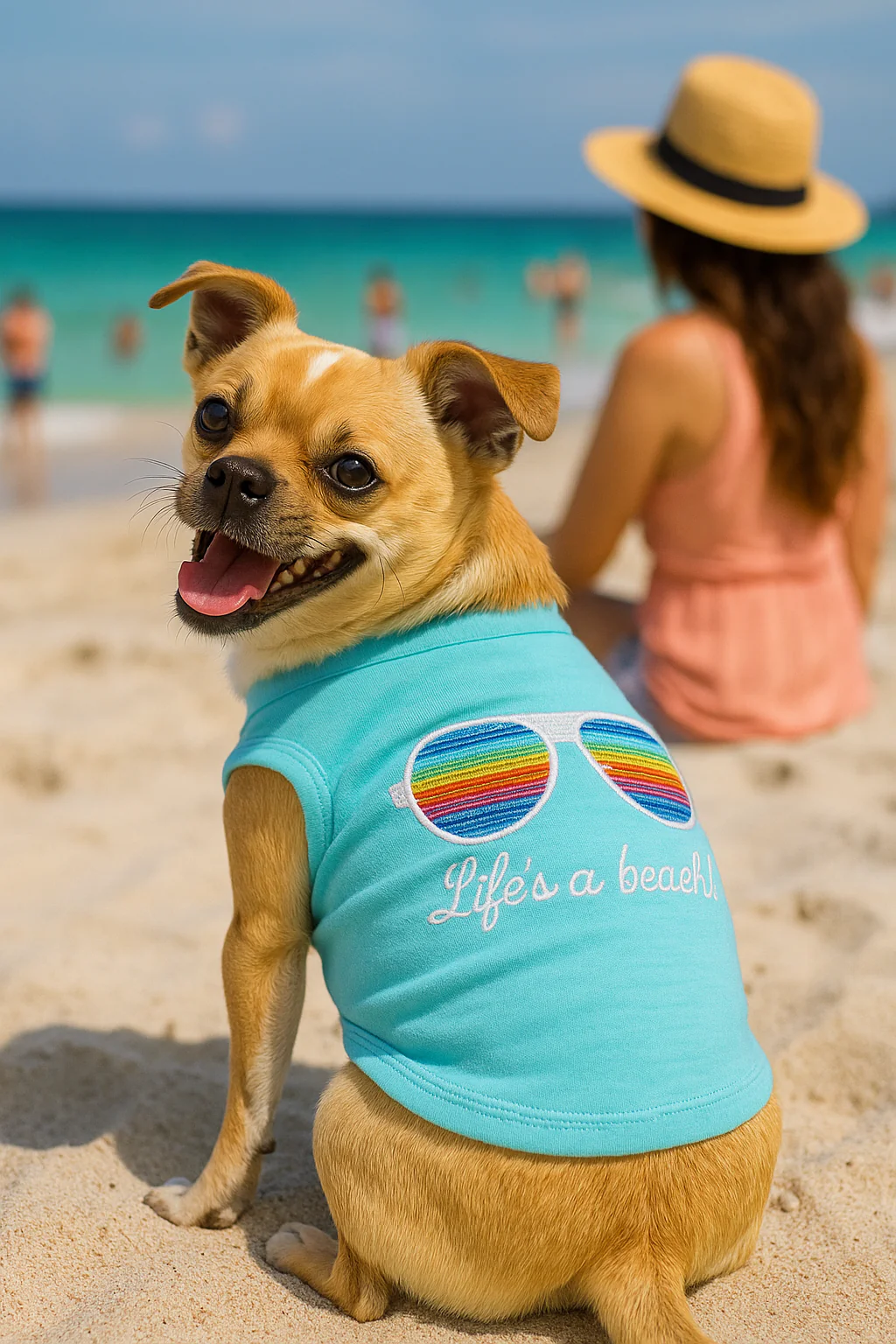 Parisian Pet 'Life's a Beach' Summer Dog T-Shirt – Comfortable Beach-Themed Pet Clothing for Dogs & Cats, Light Blue - Image 7