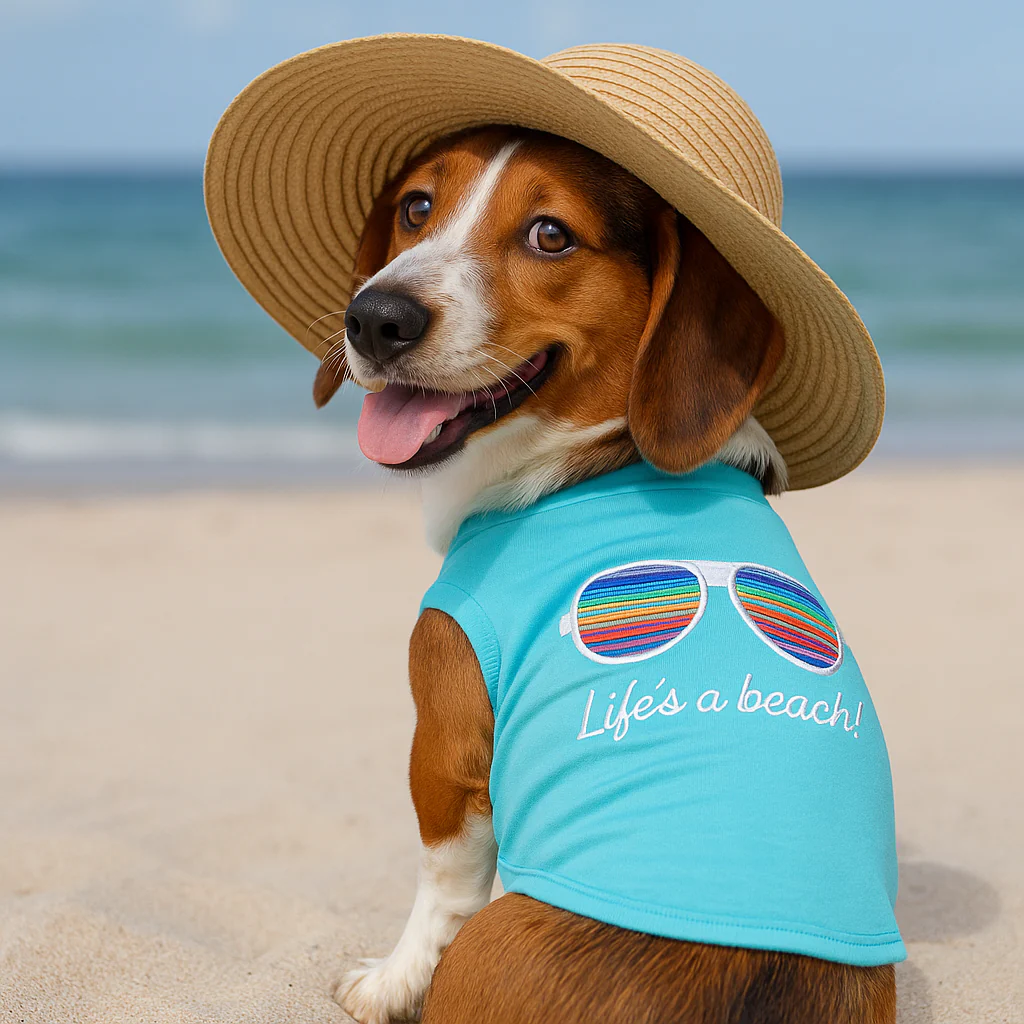Parisian Pet 'Life's a Beach' Summer Dog T-Shirt – Comfortable Beach-Themed Pet Clothing for Dogs & Cats, Light Blue - Image 8