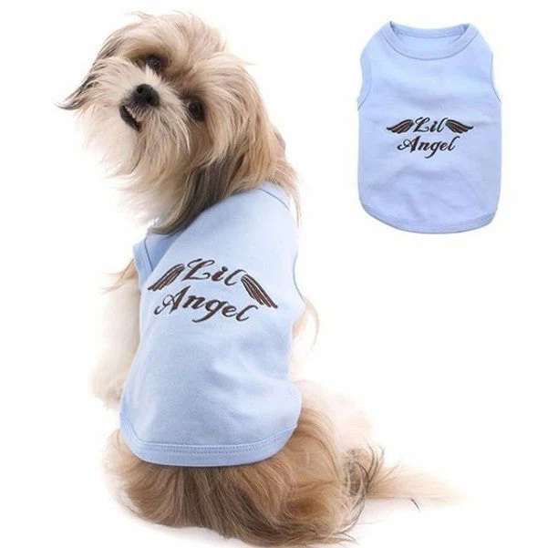 Parisian Pet 'Lil Angel' Dog & Cat T-Shirt – Comfortable & Lightweight Embroidered Novelty Pet Shirt – Light Blue - Image 2