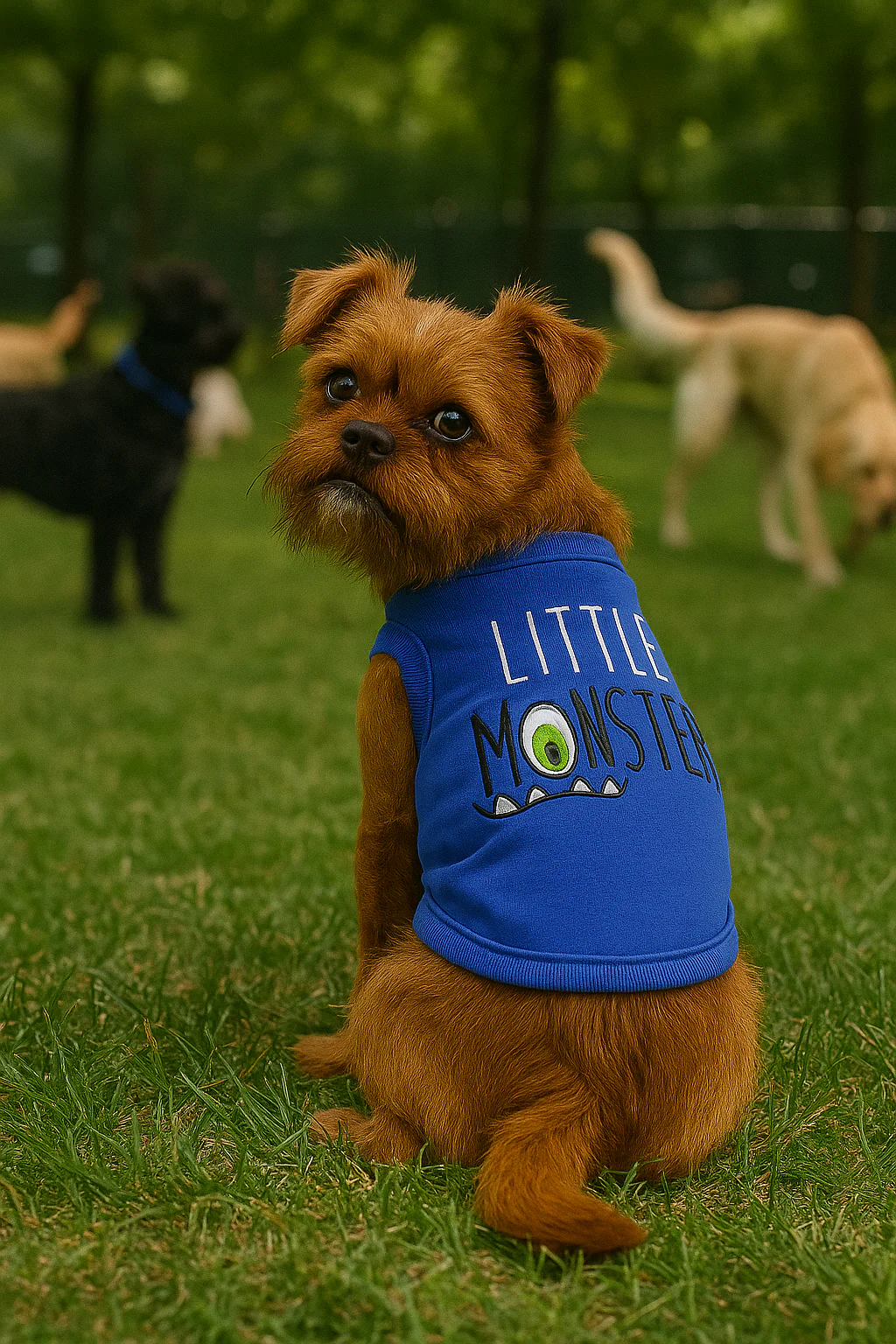 Parisian Pet 'Little Monster' Embroidered Dog & Cat Shirt - Funny Pet Apparel, Blue - Image 5