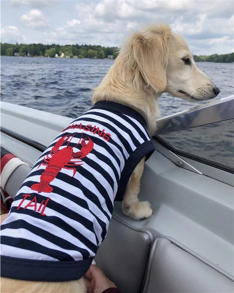 Parisian Pet 'Lobster Chasing Tail' Dog Shirt – Nautical Cotton Pet T-Shirt for Dogs & Cats, Blue & White Stripes - Image 3