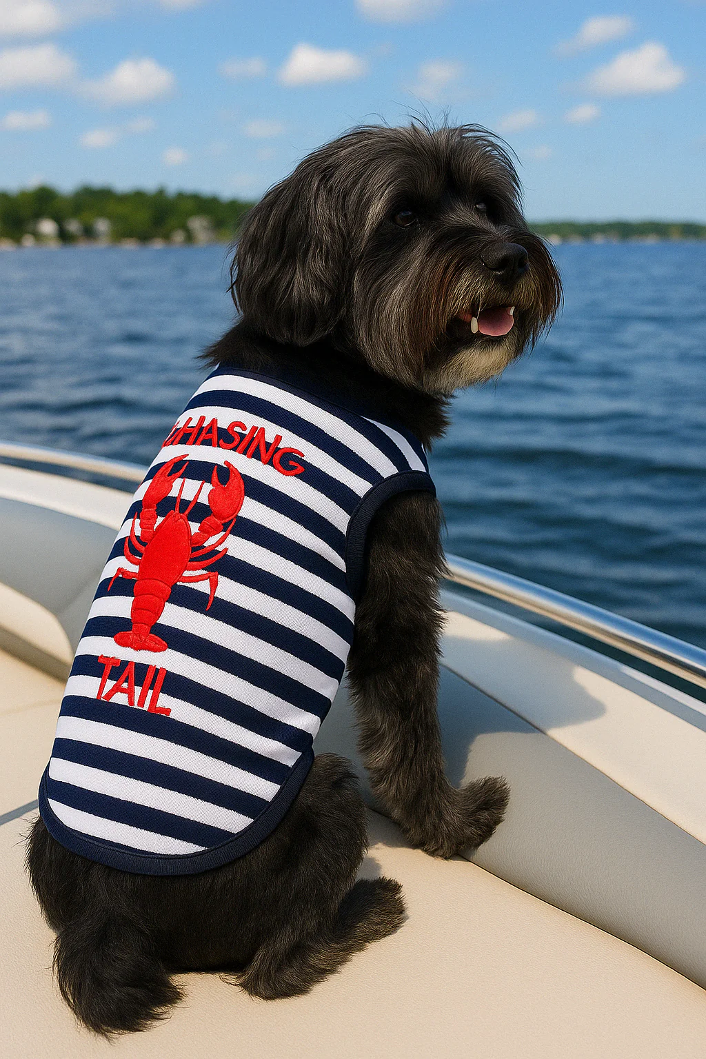 Parisian Pet 'Lobster Chasing Tail' Dog Shirt – Nautical Cotton Pet T-Shirt for Dogs & Cats, Blue & White Stripes - Image 6