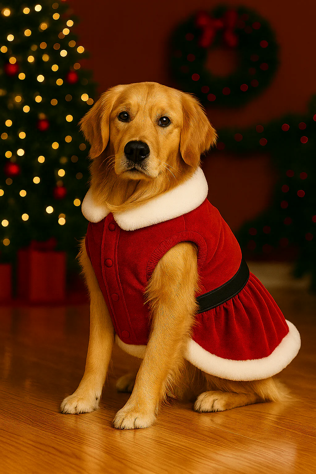 Parisian Pet 'Mrs. Claus Dress' Dog & Cat Shirt – Holiday Pet Dress, Perfect for Christmas – Red - Image 6