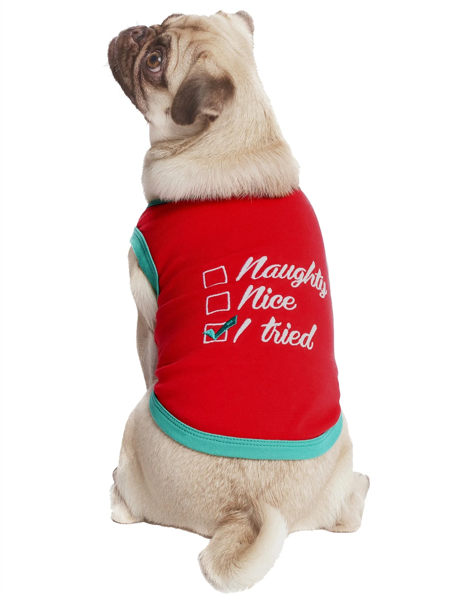 Parisian Pet 'Naughty or Nice' Dog Christmas T-Shirt - Festive Pet Holiday Shirt for Dogs & Cats, Red - Image 3