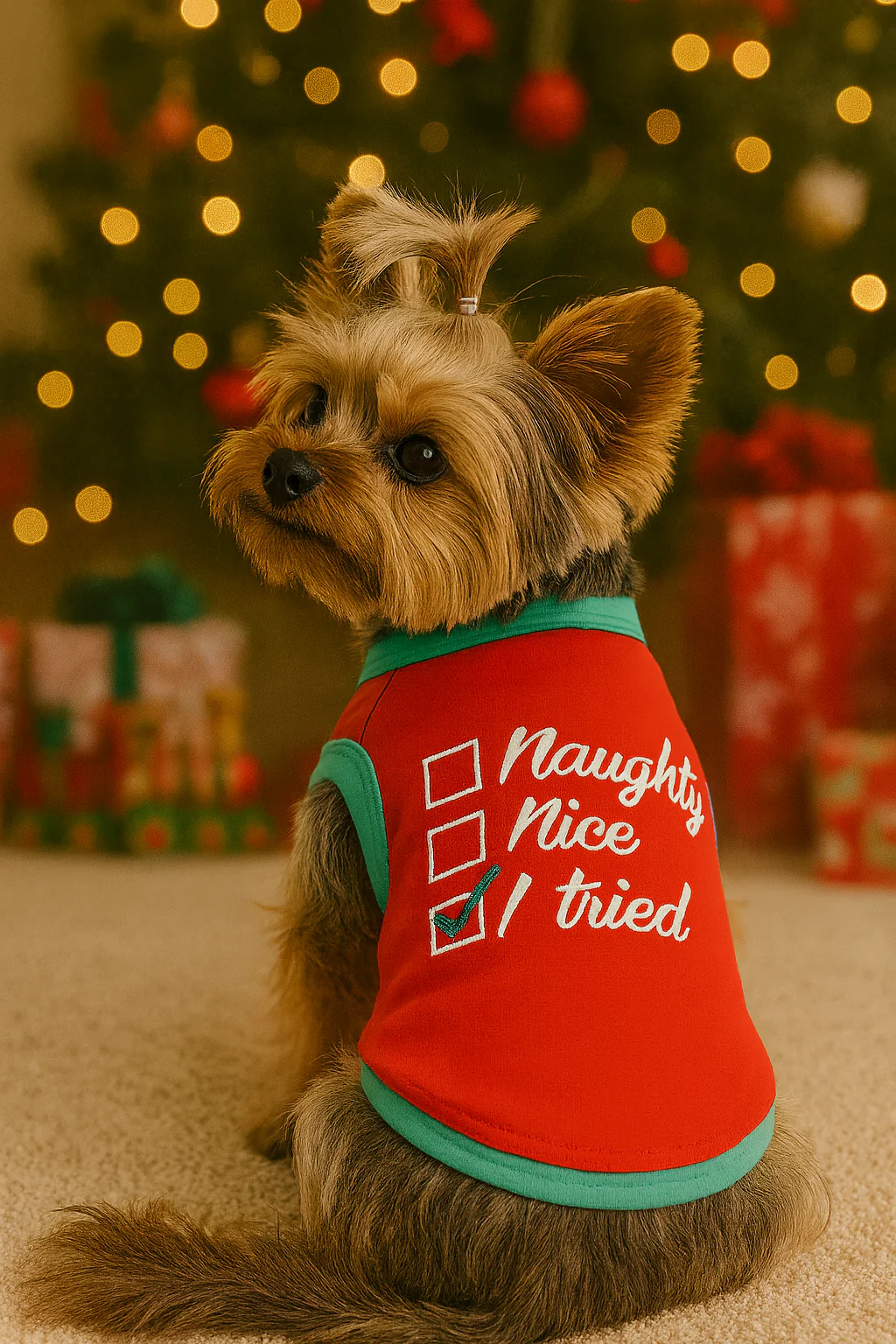 Parisian Pet 'Naughty or Nice' Dog Christmas T-Shirt - Festive Pet Holiday Shirt for Dogs & Cats, Red - Image 7