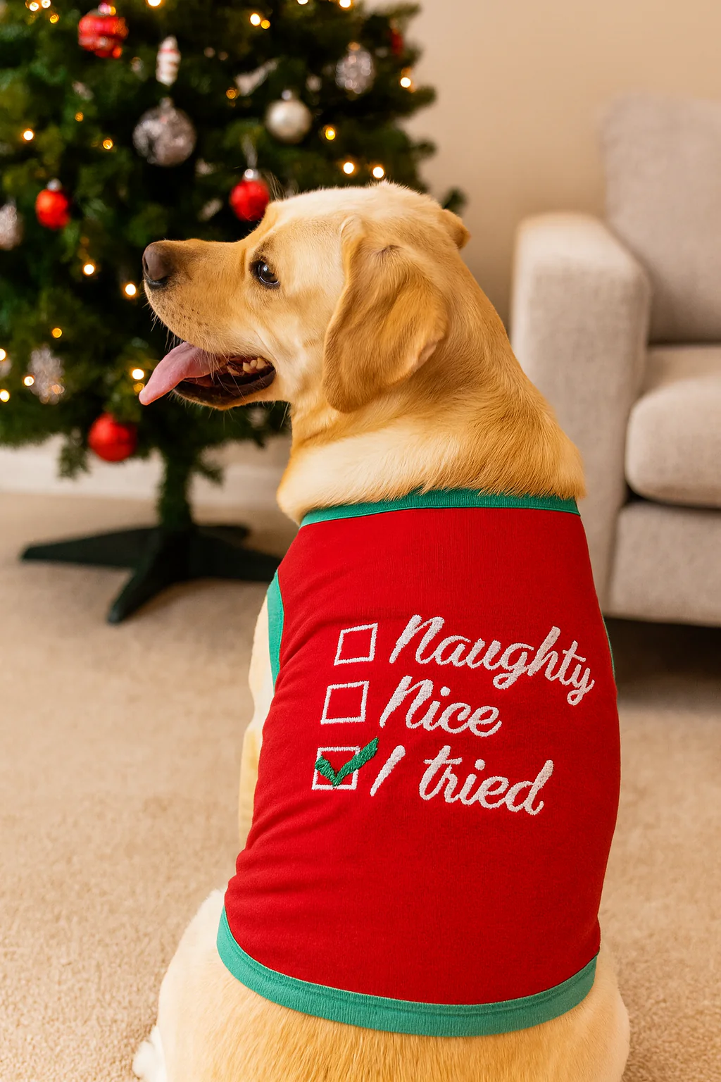 Parisian Pet 'Naughty or Nice' Dog Christmas T-Shirt - Festive Pet Holiday Shirt for Dogs & Cats, Red - Image 8