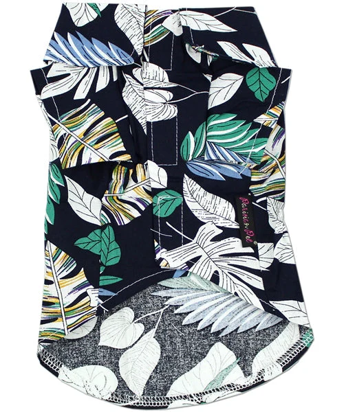 Parisian Pet 'Palm Leaves' Dog & Cat T-Shirt – Trendy Tropical Summer Pet Clothing, Comfortable & Lightweight - Blue & White - Image 2