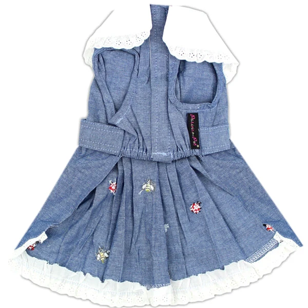 Parisian Pet 'Prairie Dress' for Dogs and Cats, Floral Design, Comfortable Lightweight Outfit, Denim & White - Image 2