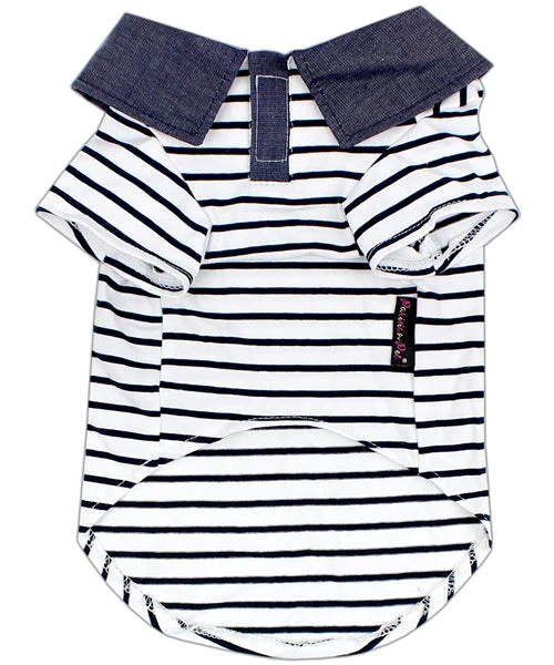 Parisian Pet 'Preppy Boy Polo' Dog & Cat T-Shirt – Trendy Cotton Polo Shirt, Comfortable & Lightweight, Blue White Stripes-Valentine's Day - Image 2