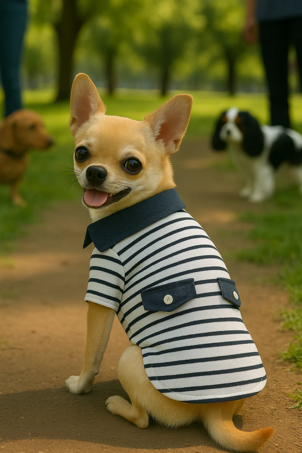 Parisian Pet 'Preppy Boy Polo' Dog & Cat T-Shirt – Trendy Cotton Polo Shirt, Comfortable & Lightweight, Blue White Stripes-Valentine's Day - Image 3