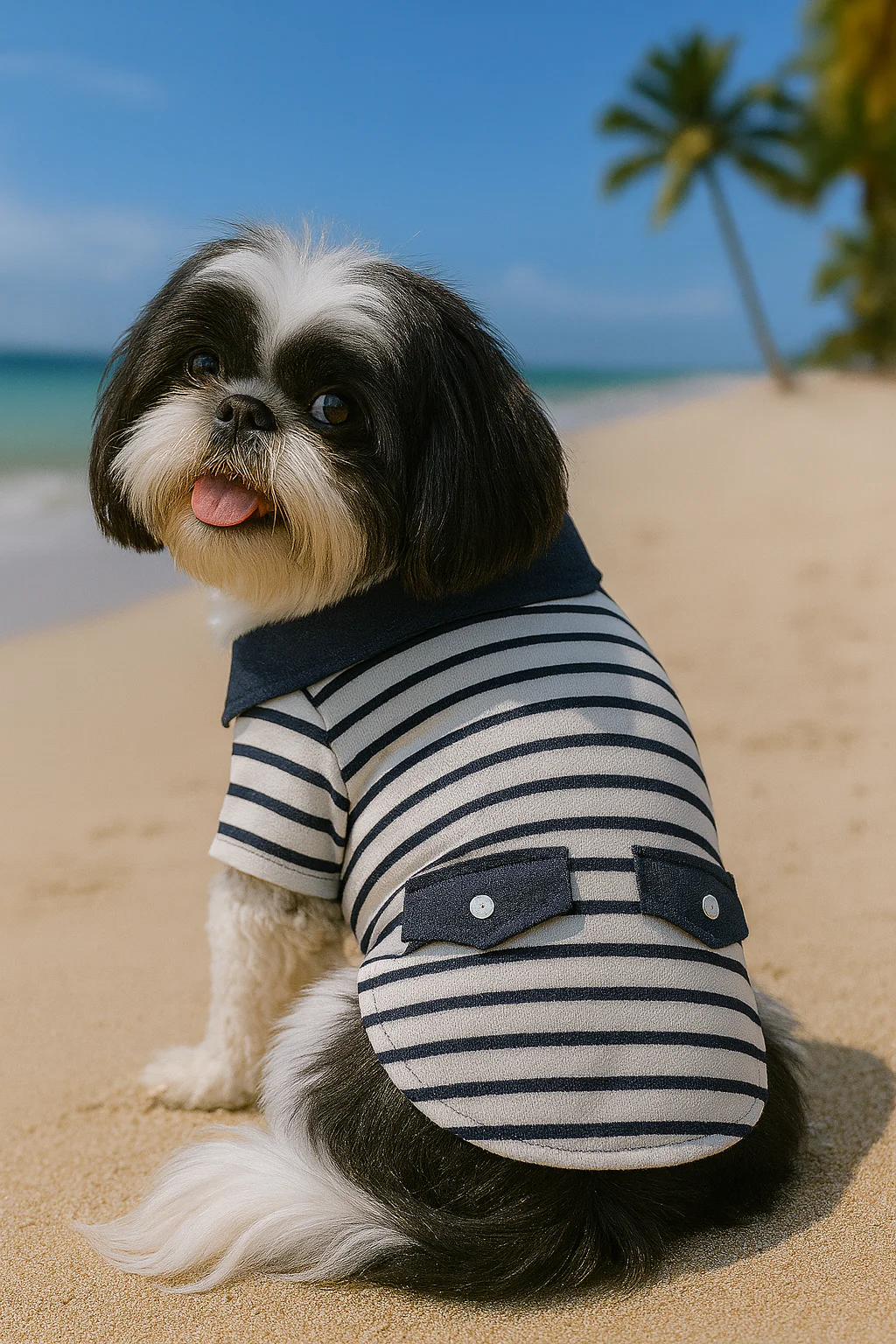 Parisian Pet 'Preppy Boy Polo' Dog & Cat T-Shirt – Trendy Cotton Polo Shirt, Comfortable & Lightweight, Blue White Stripes-Valentine's Day - Image 5