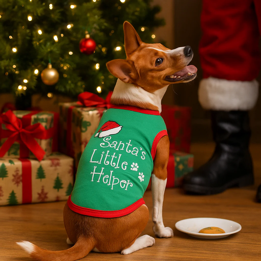 Parisian Pet 'Santa's Little Helper' Dog & Cat Shirt - Christmas Pet Apparel, Green - Image 3