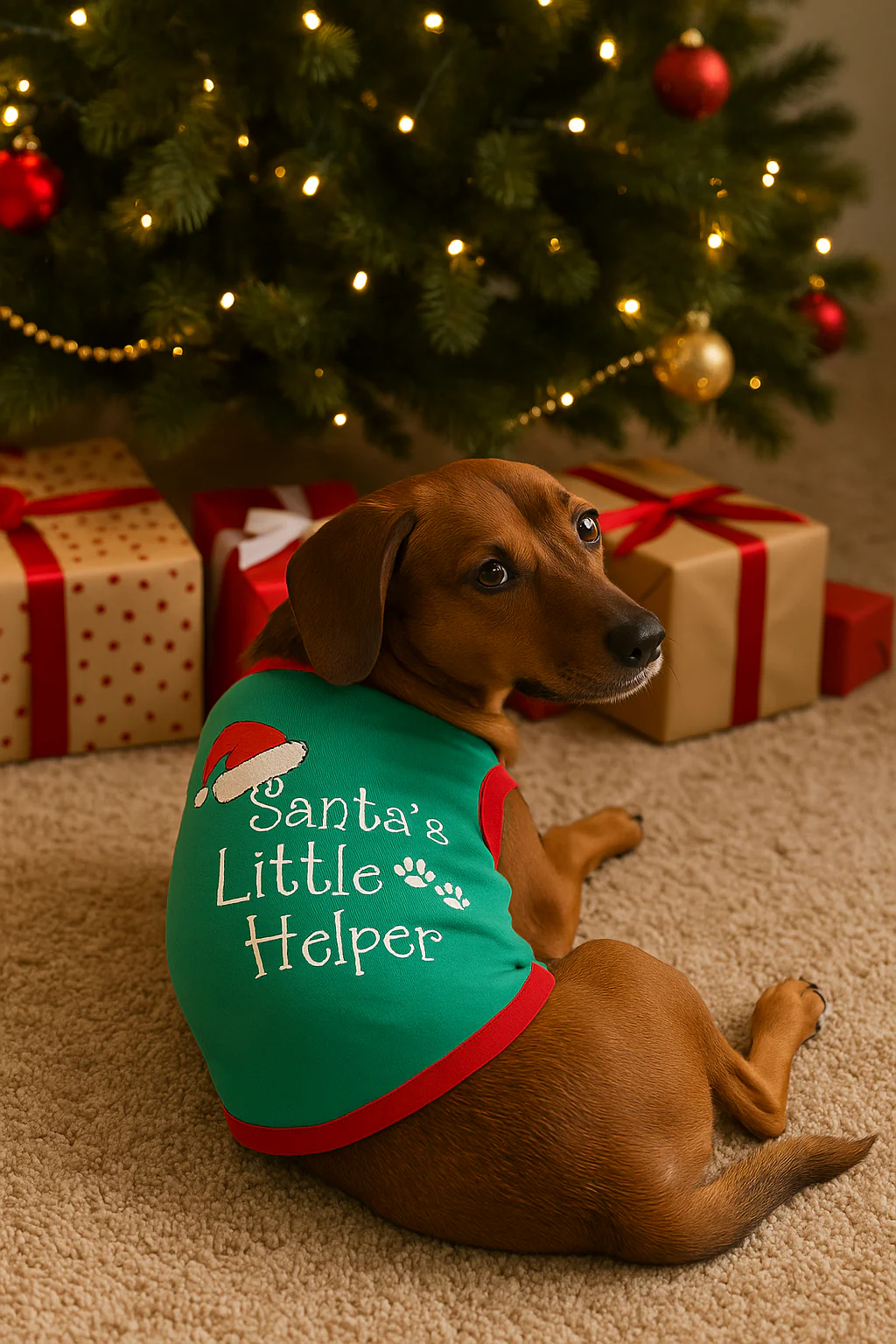 Parisian Pet 'Santa's Little Helper' Dog & Cat Shirt - Christmas Pet Apparel, Green - Image 5