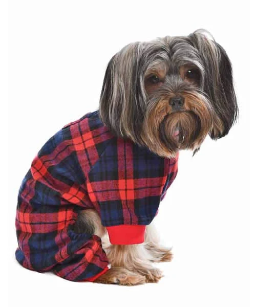 Parisian Pet 'Scottish Pajama' for Dogs & Cats, Cozy Pet Pajama Set, Red/Blue Plaid - Image 3