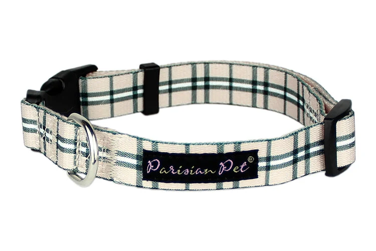 Parisian Pet 'Scottish Plaid' Collar, for Dogs & Cats, Adjustable Pet Collar, Stylish Plaid Dog Collar Khaki - Image 2