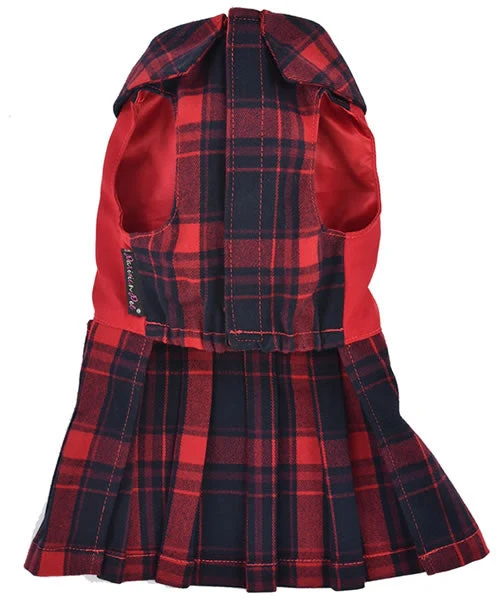 Parisian Pet 'Scottish Pleated Dress' for Dogs and Cats, Holiday Apparel, Red and Blue - Image 2
