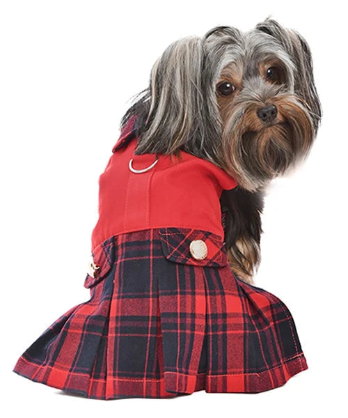 Parisian Pet 'Scottish Pleated Dress' for Dogs and Cats, Holiday Apparel, Red and Blue - Image 3