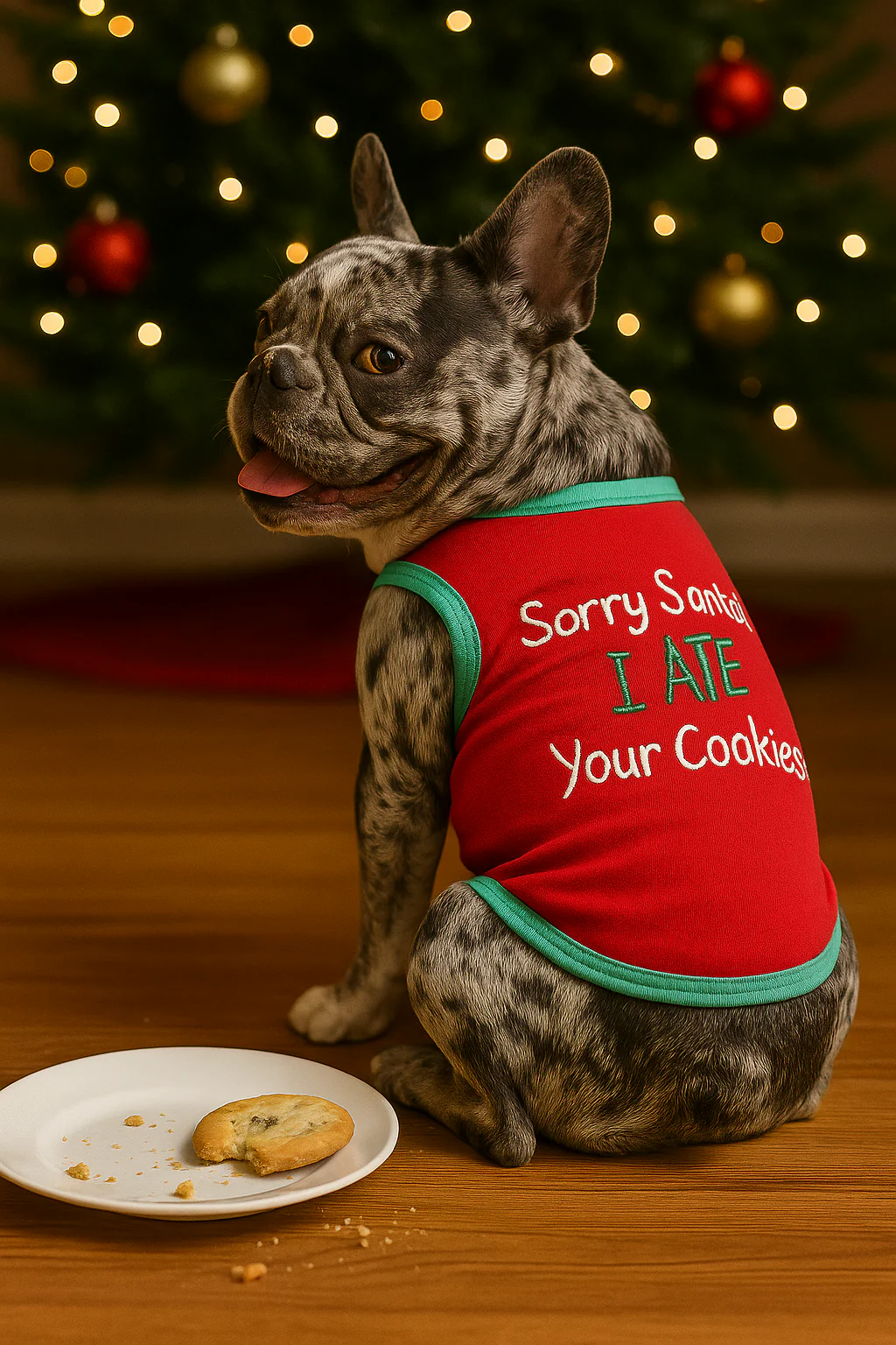 Parisian Pet 'Sorry Santa, I Ate Your Cookies' Christmas Shirt for Pets - Festive Dog & Cat Outfit, Red - Image 4